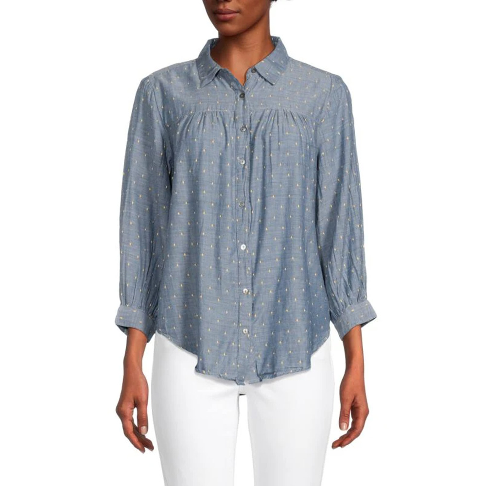 NWT Current/Elliot Button Up Shirt Women Large Chambray Seaside Micro Ditsy $146